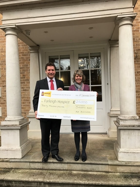 Birketts presents Farleigh Hospice with £20K cheque